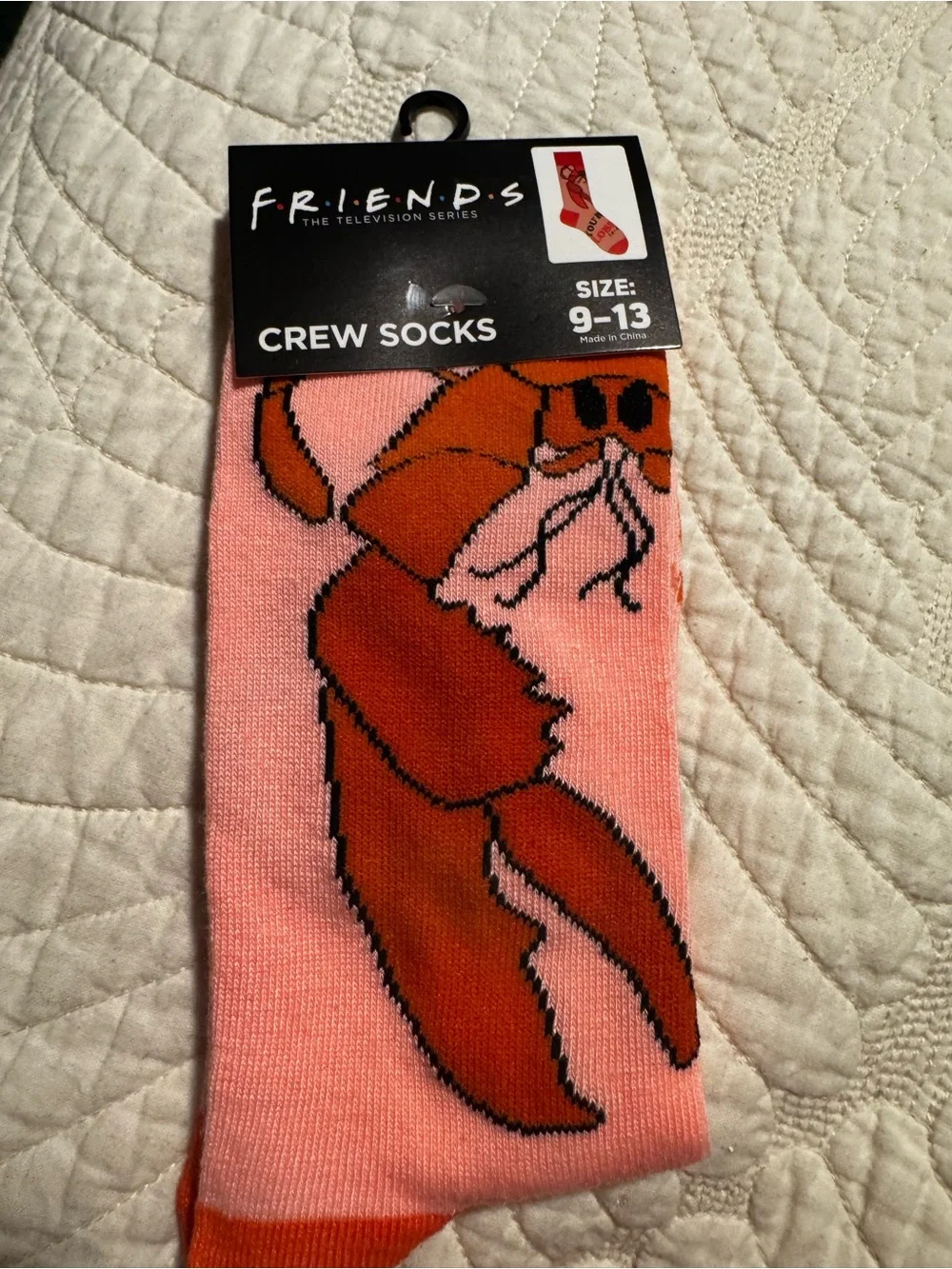 FRIENDS Pink Socks with Red and Black Text Graphic